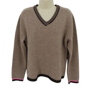 Alexandra Bartlett Women Large Lambswool Wool Brown Pink Elbow Patch Sweater